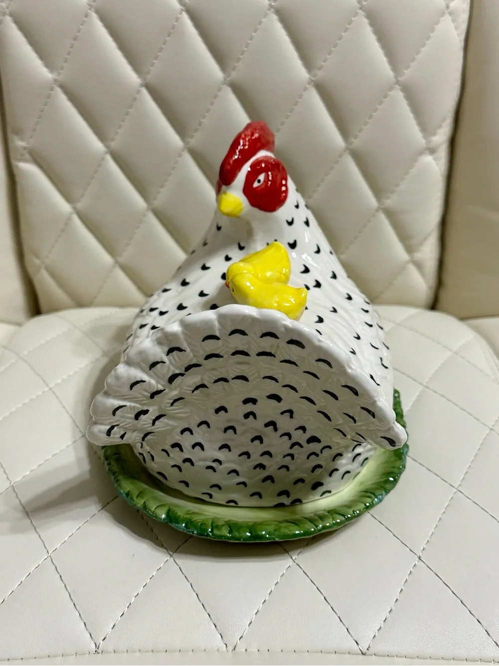 Creative Co-Op Stoneware Hen Shaped Butter Dish w/ Chicks Vintage Reproduction
